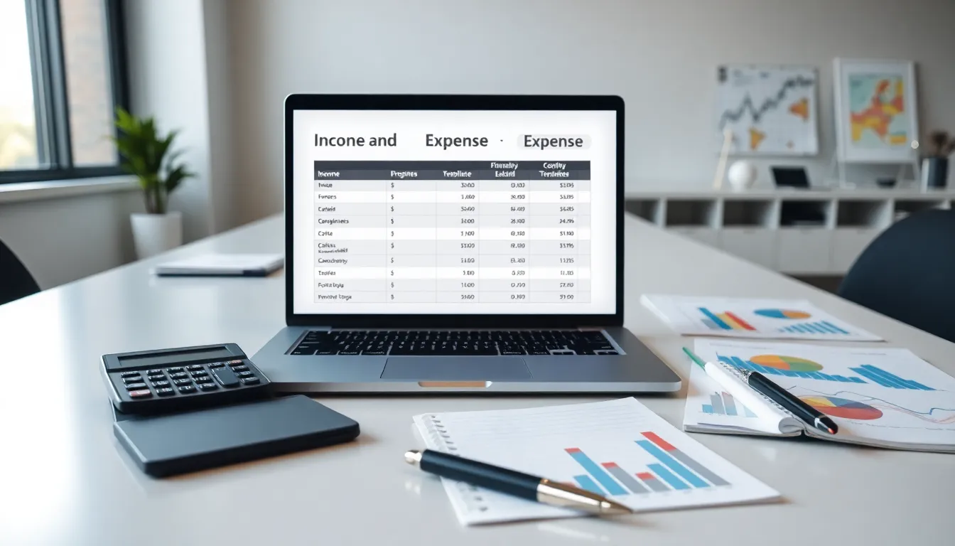 income and expense template on a modern office desk.