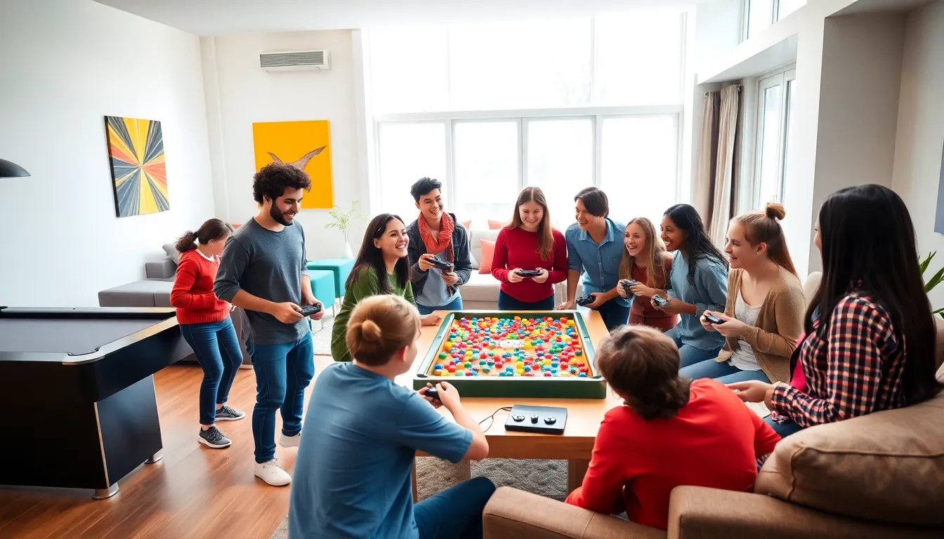 teenagers enjoying indoor games in a vibrant recreation space.